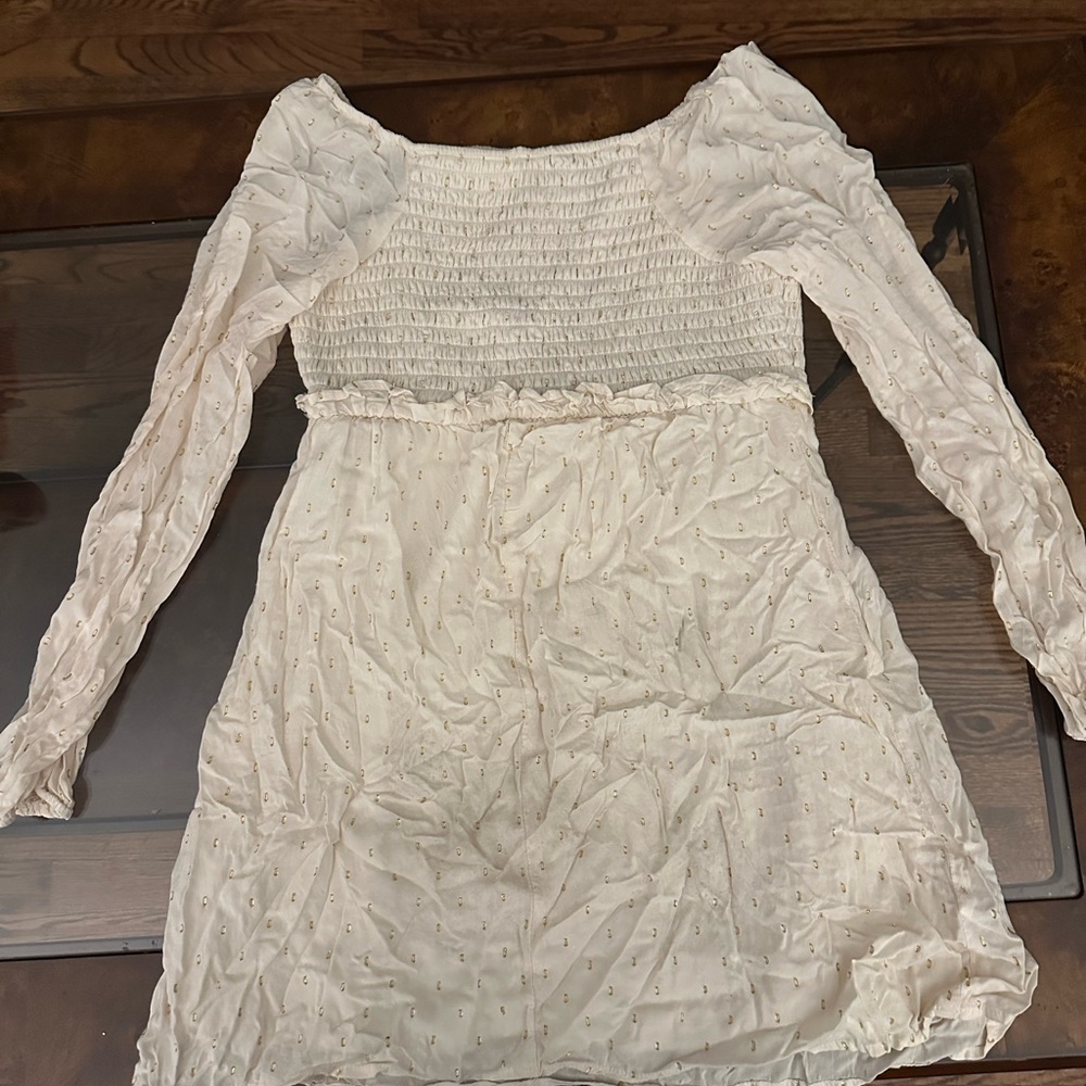 Textured Cream Long Sleeve Dress